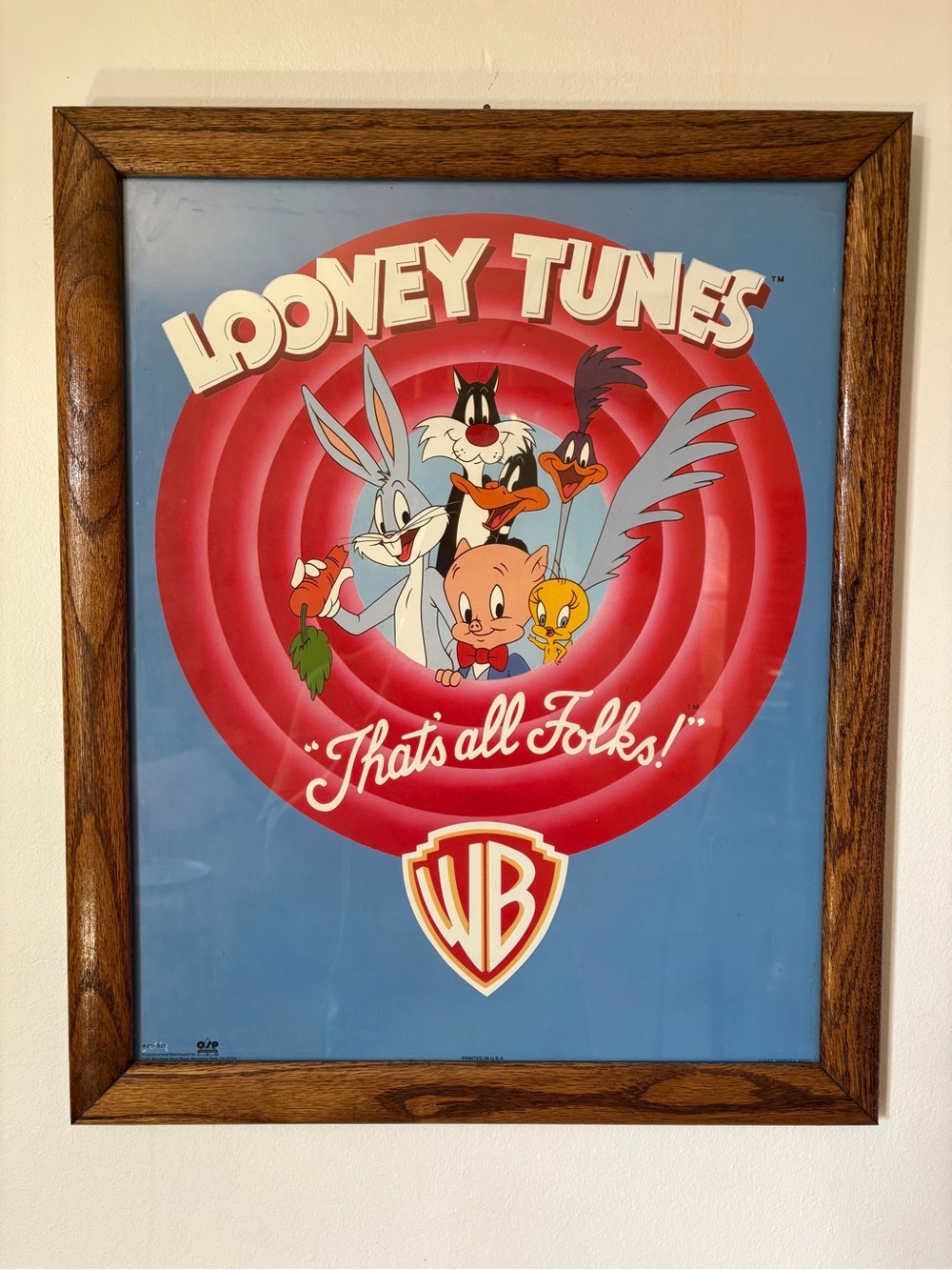VINTAGE Looney Tunes "That's All Folks!" Wood-Framed Poster 1987